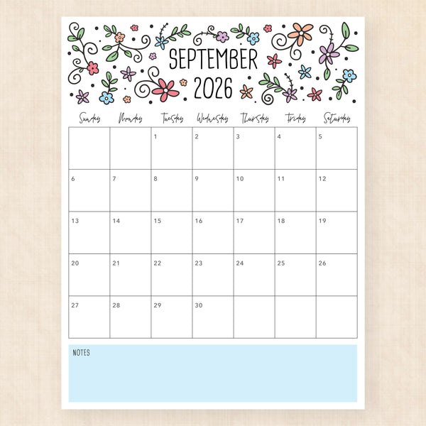 september 2026 calendar lovely lillies