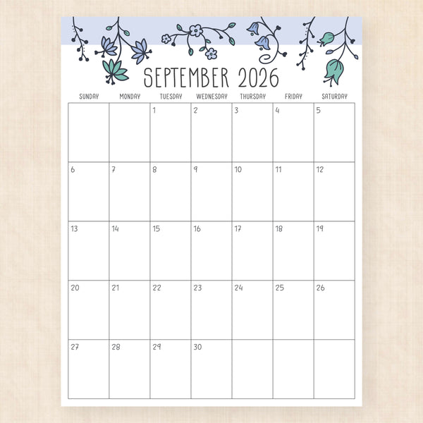 september 2026 calendar sunlight solace