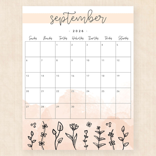 september 2026 calendar springtime splash