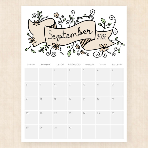september 2026 calendar lavish lillies