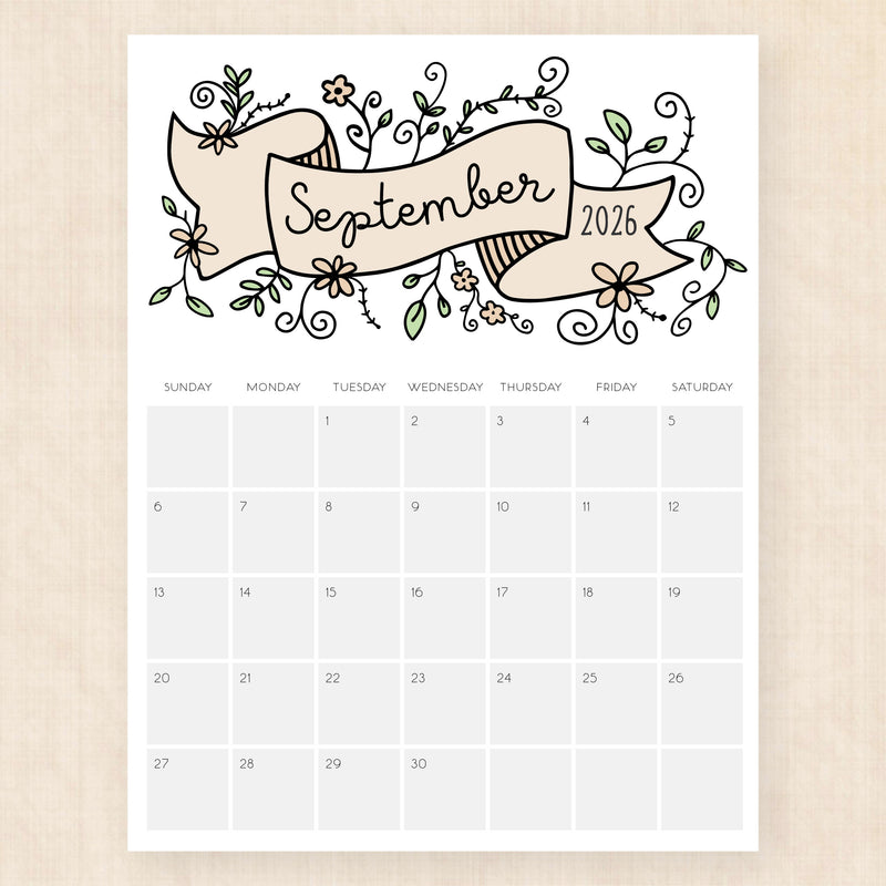 september 2026 calendar lavish lillies