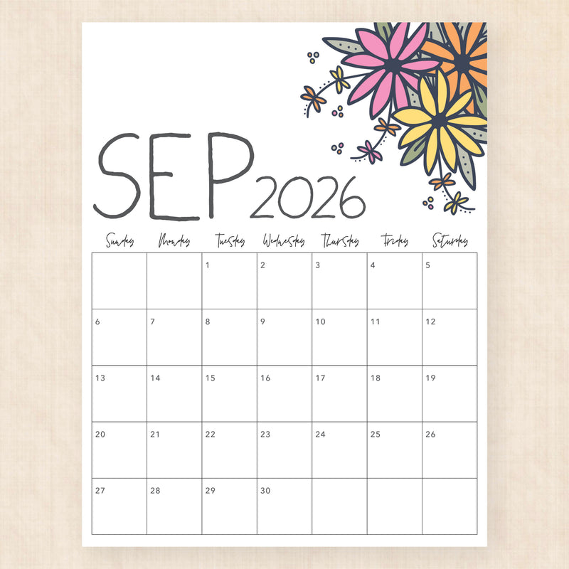 september 2026 calendar dapper daisies