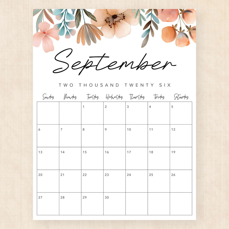 september 2026 calendar lush lagoon