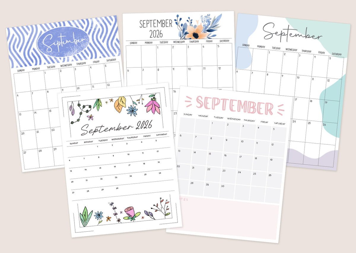 September 2026 Calendar · Printable PDF Templates