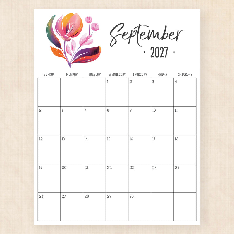 september 2027 calendar hibiscus harmony