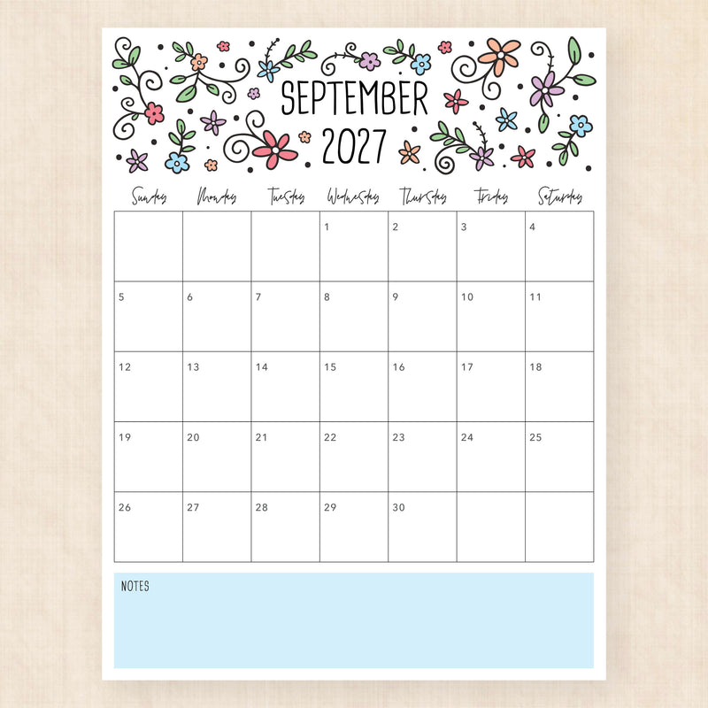 september 2027 calendar lovely lillies