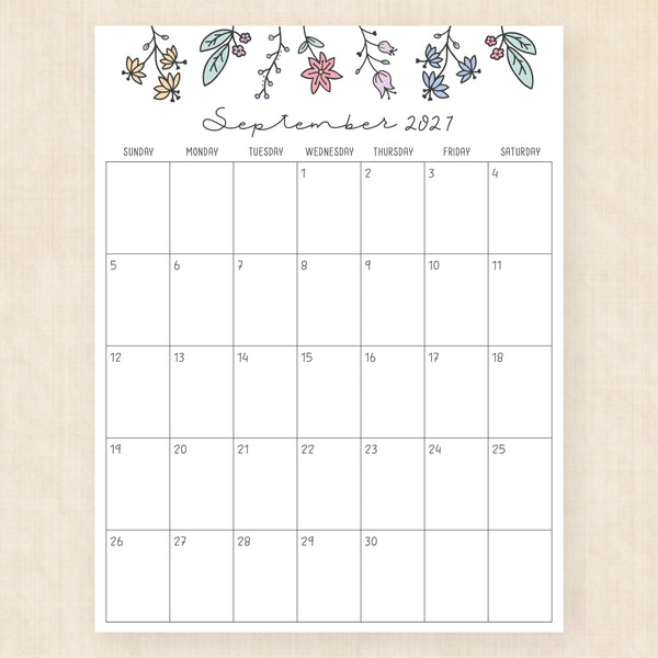 september 2027 calendar wildflower whimsy