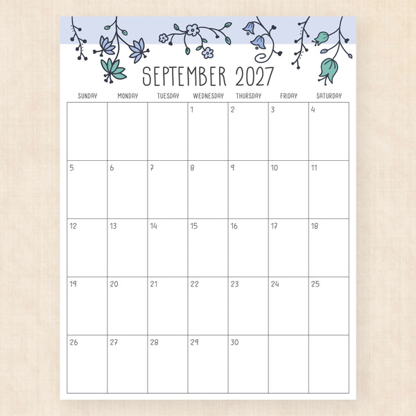 september 2027 calendar sunlight solace