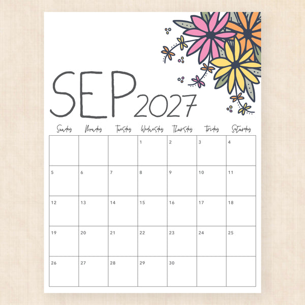 september 2027 calendar dapper daisies