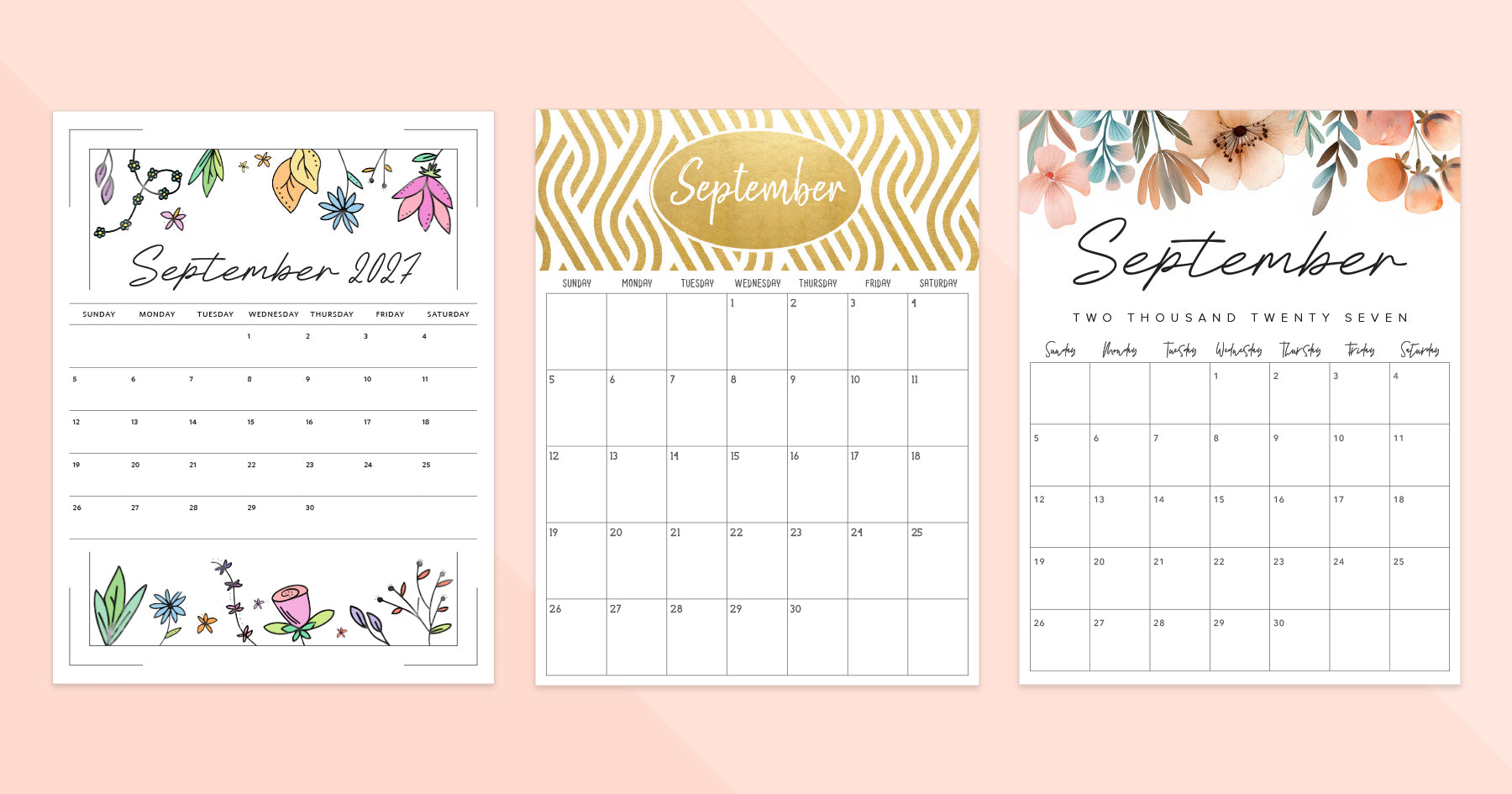 September 2027 Calendar Cute 3 September 2027 Calendar · Printable PDF Templates