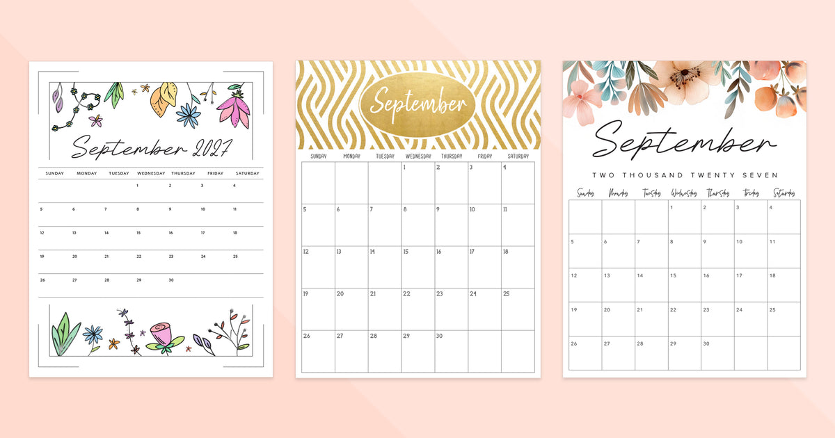 September 2027 Calendar · Printable PDF Templates