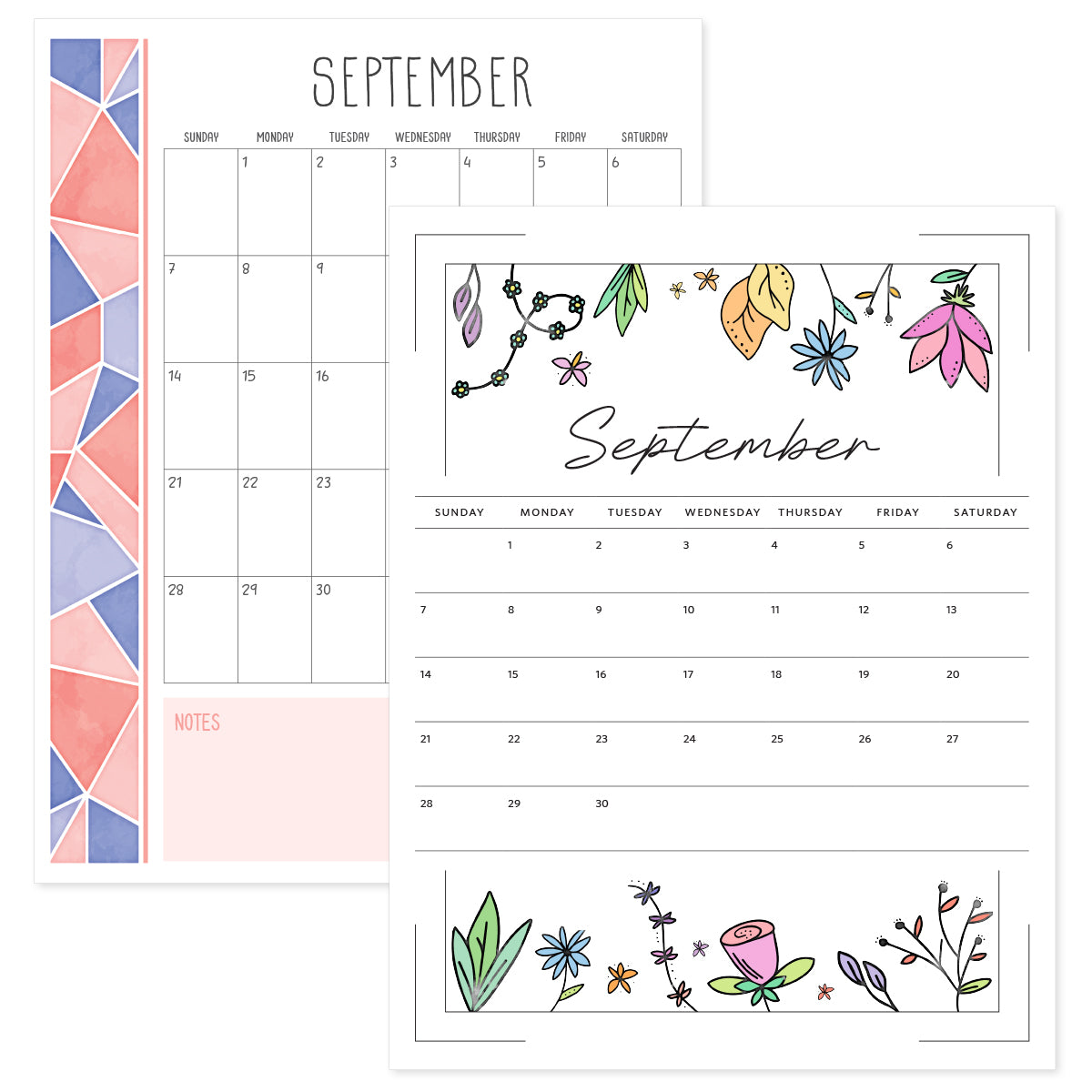 September Calendar Printable PDF Template