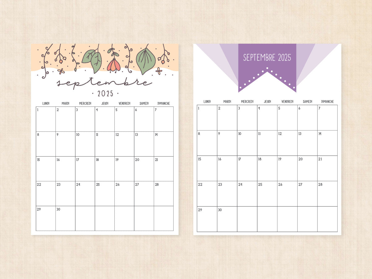 septembre 2025 calendrier vierge
