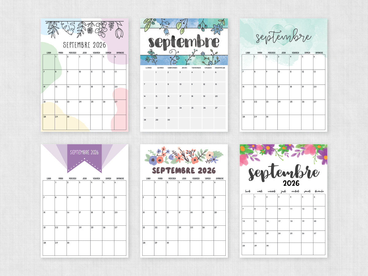septembre 2026 calendrier imprimable