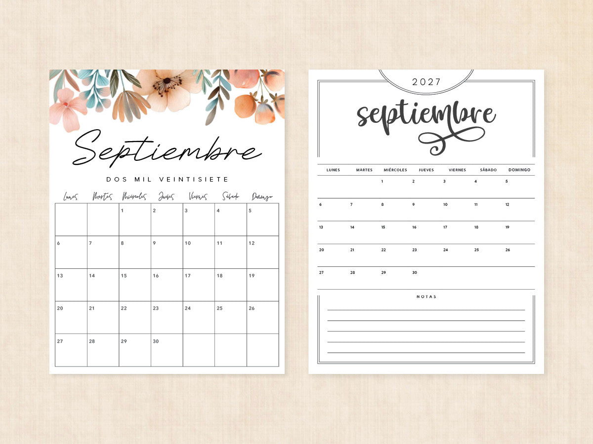 septiembre 2027 calendario en blanco