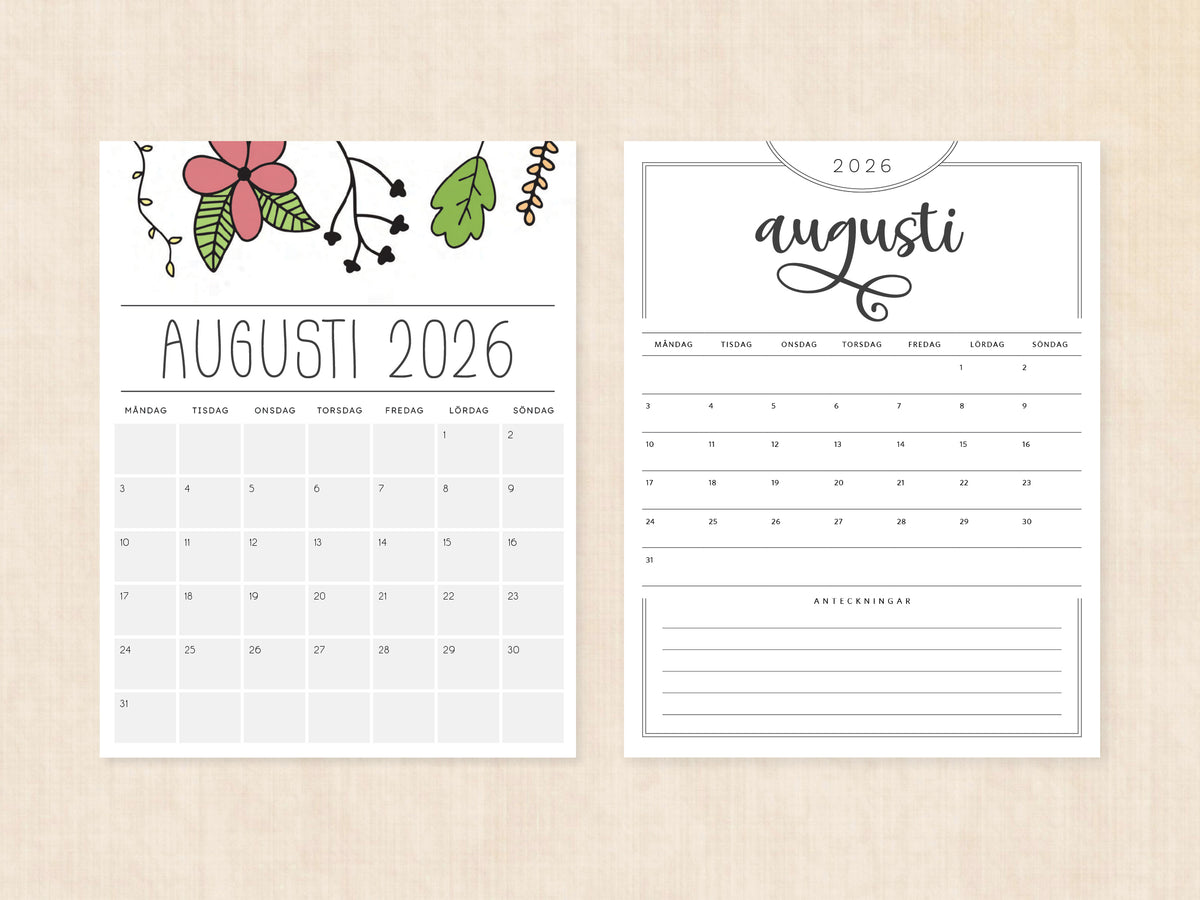svensk kalender augusti 2026