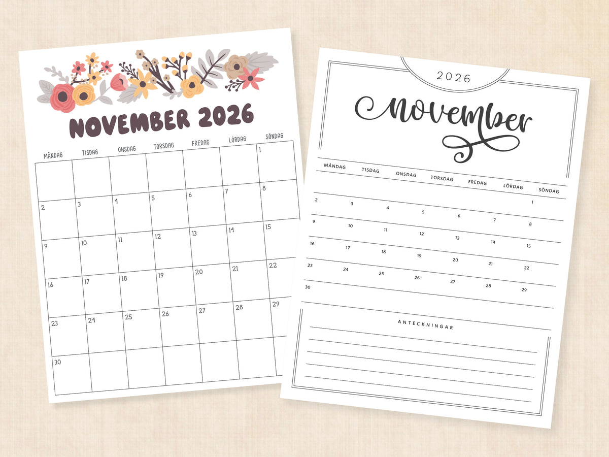svensk kalender november 2026