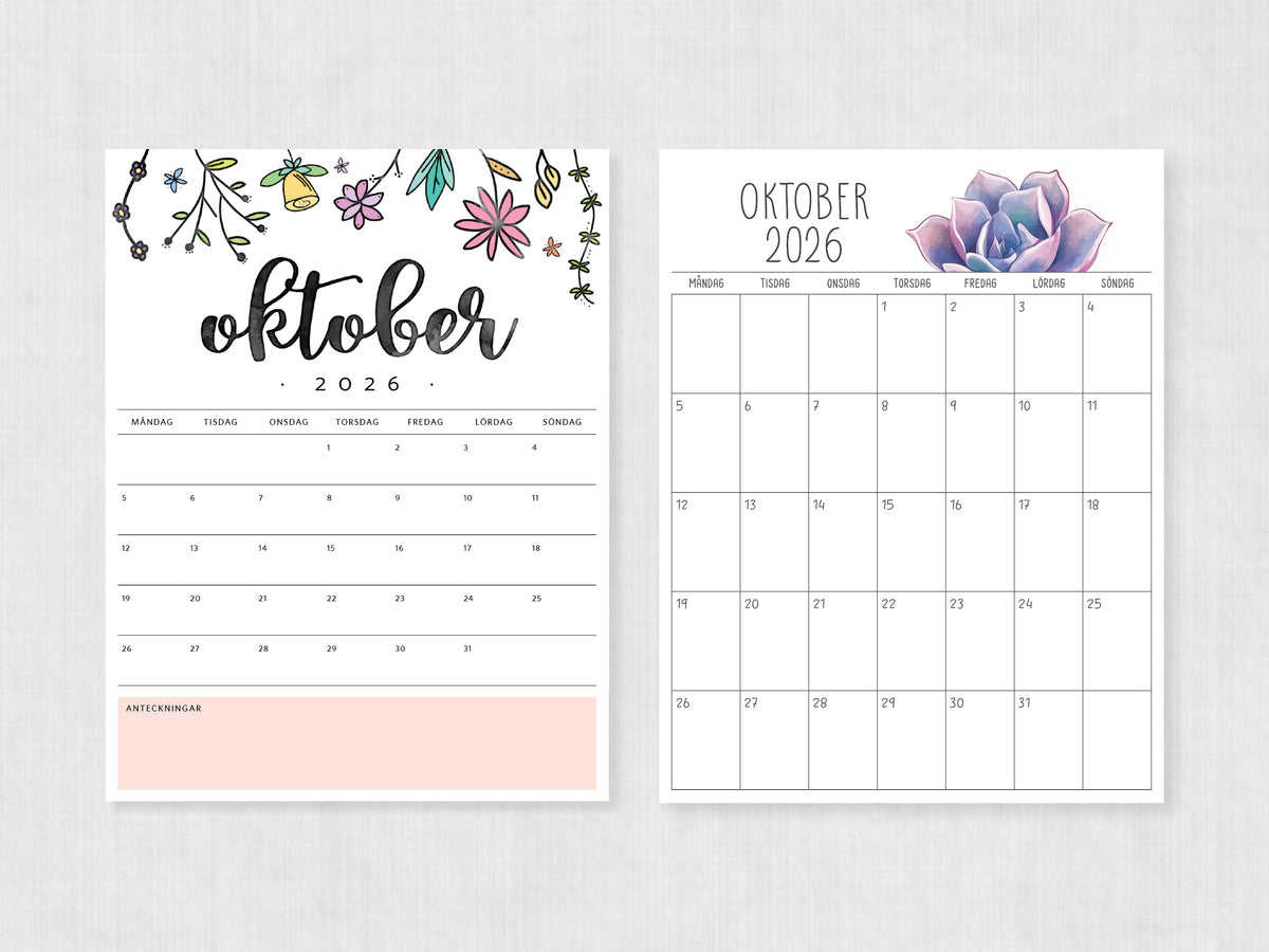 svensk kalender oktober 2026