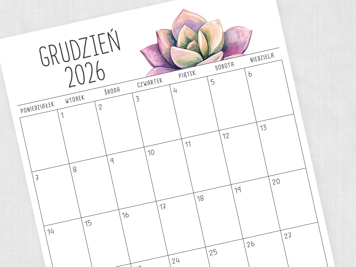 szablon kalendarza grudzień 2026