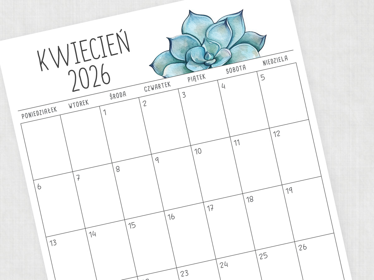 szablon kalendarza kwiecien 2026