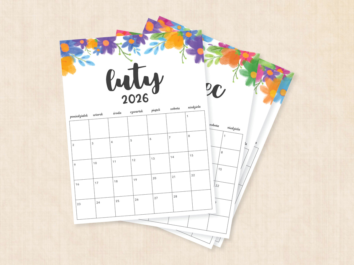 szablon kalendarza luty 2026