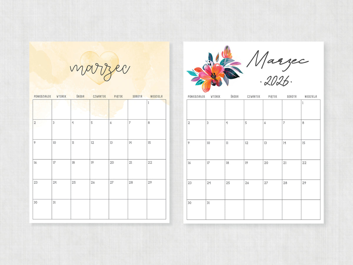 szablon kalendarza marzec 2026