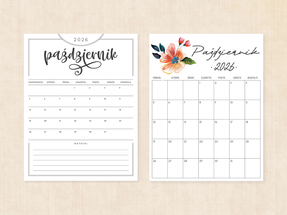 szablon kalendarz październik 2026