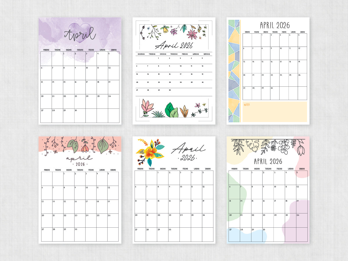 udskrivbar kalender april 2026