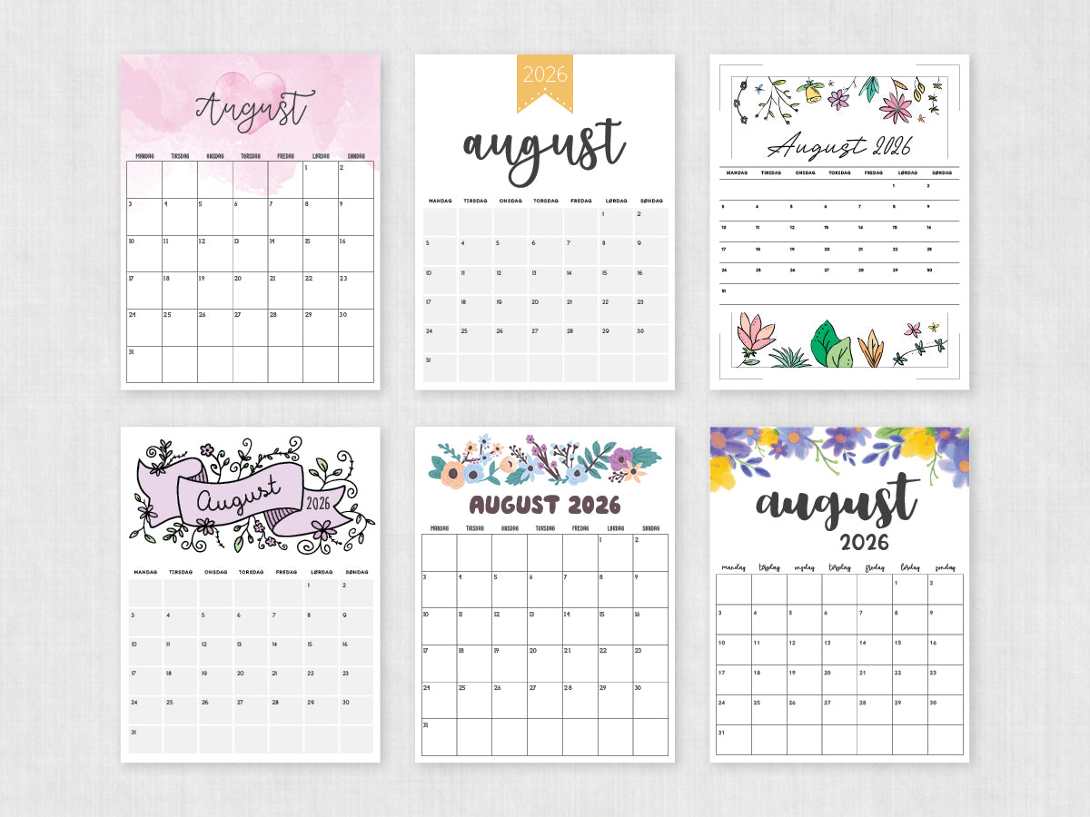 udskrivbar kalender august 2026