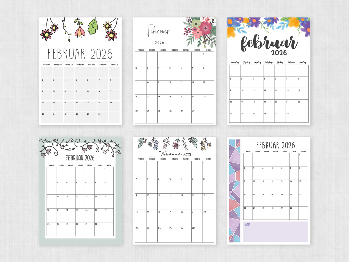 udskrivbar kalender februar 2026