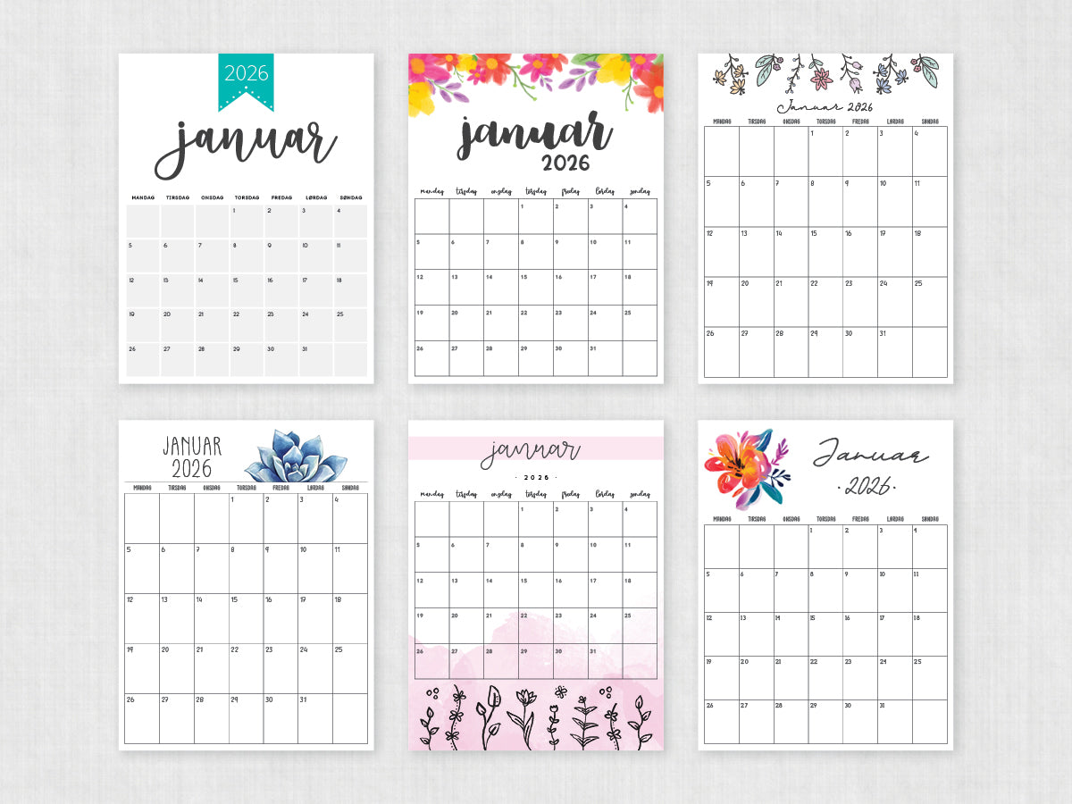udskrivbar kalender januar 2026