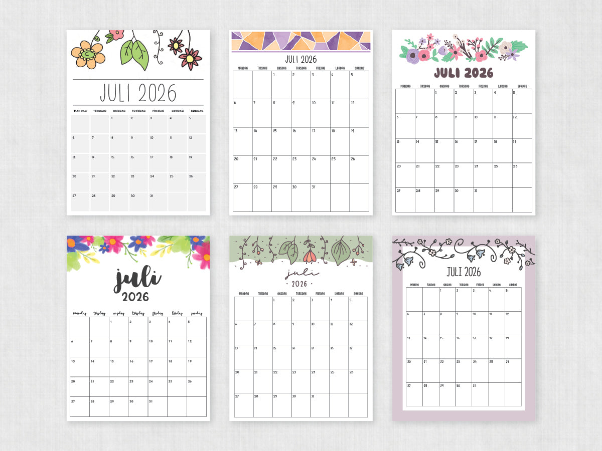 udskrivbar juli 2026