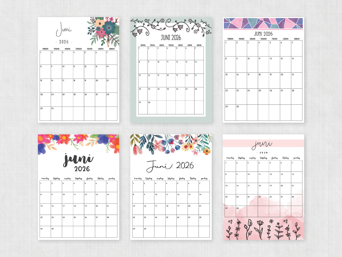 udskrivbar kalender juni 2026