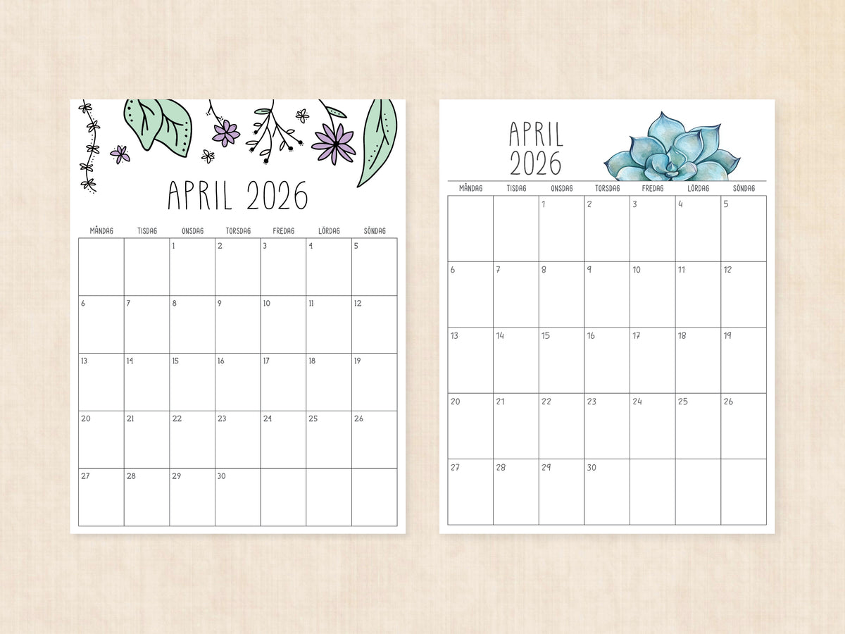 utskrivbar kalender april 2026