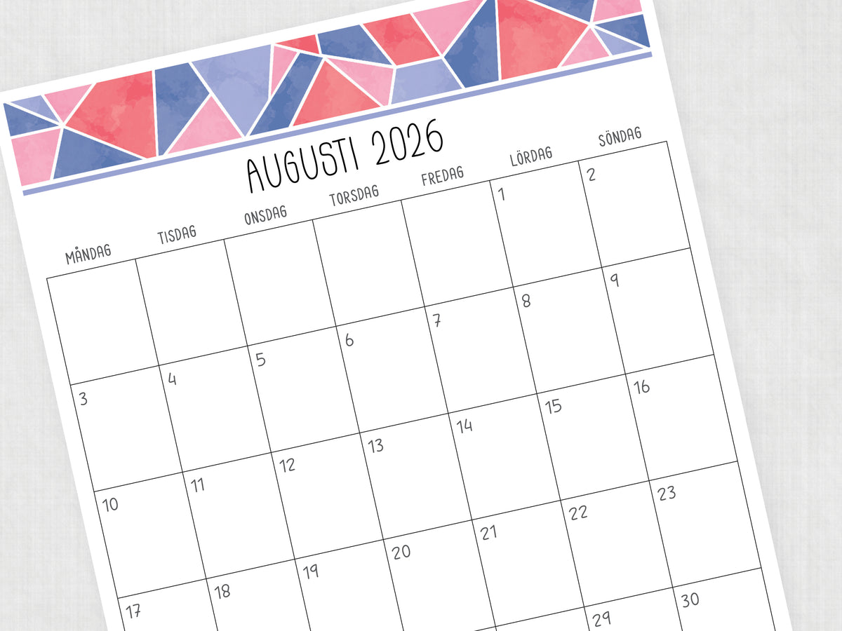 utskrivbar kalender augusti 2026