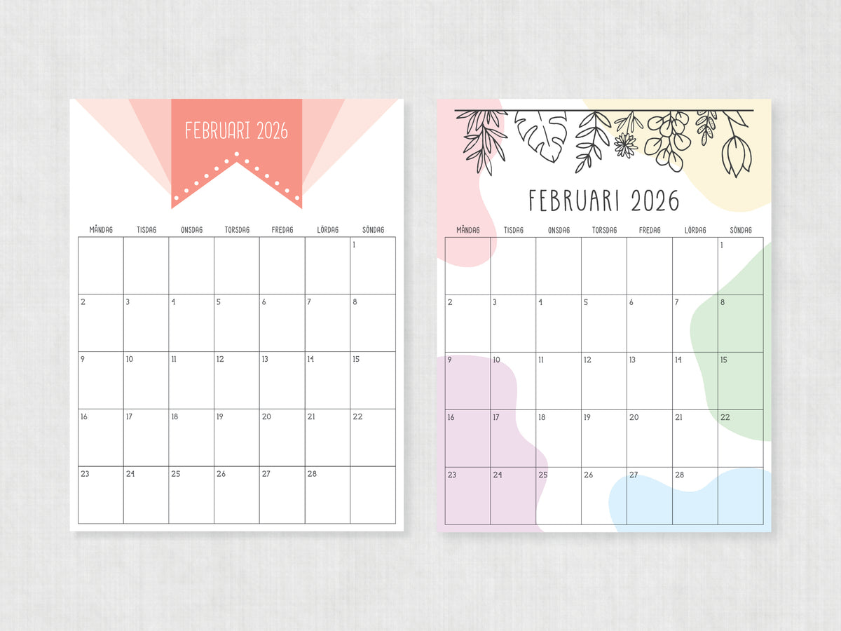 utskrivbar kalender februari 2026