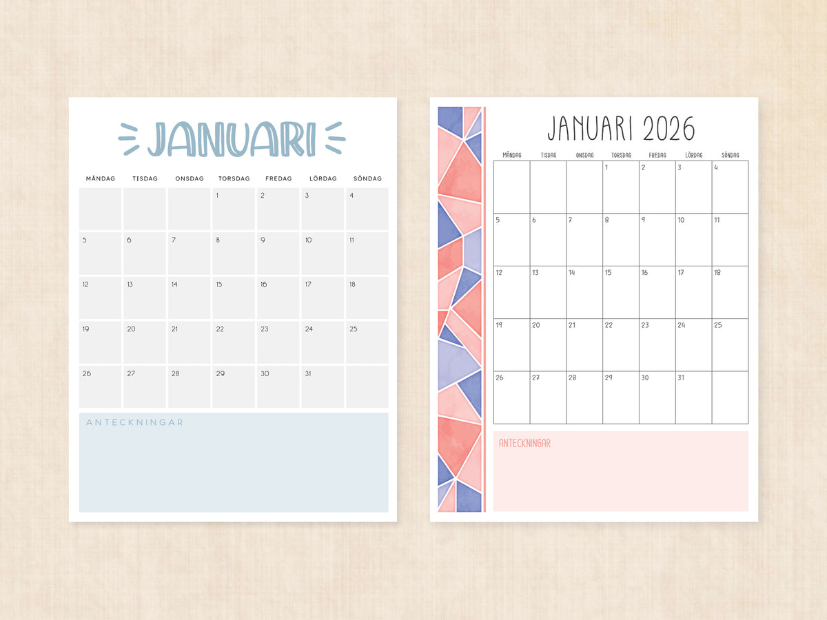 utskrivbar kalender januari 2026