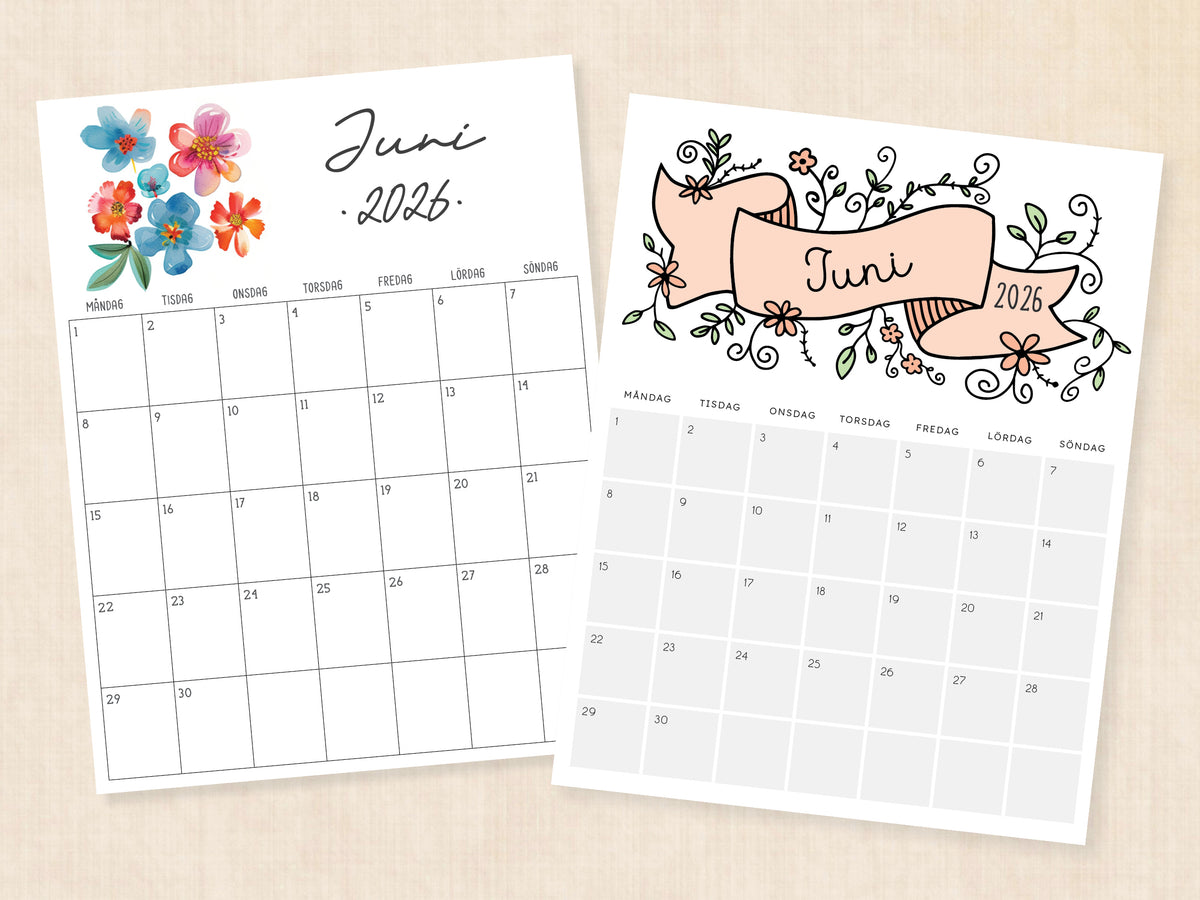 utskrivbar kalender juni 2026