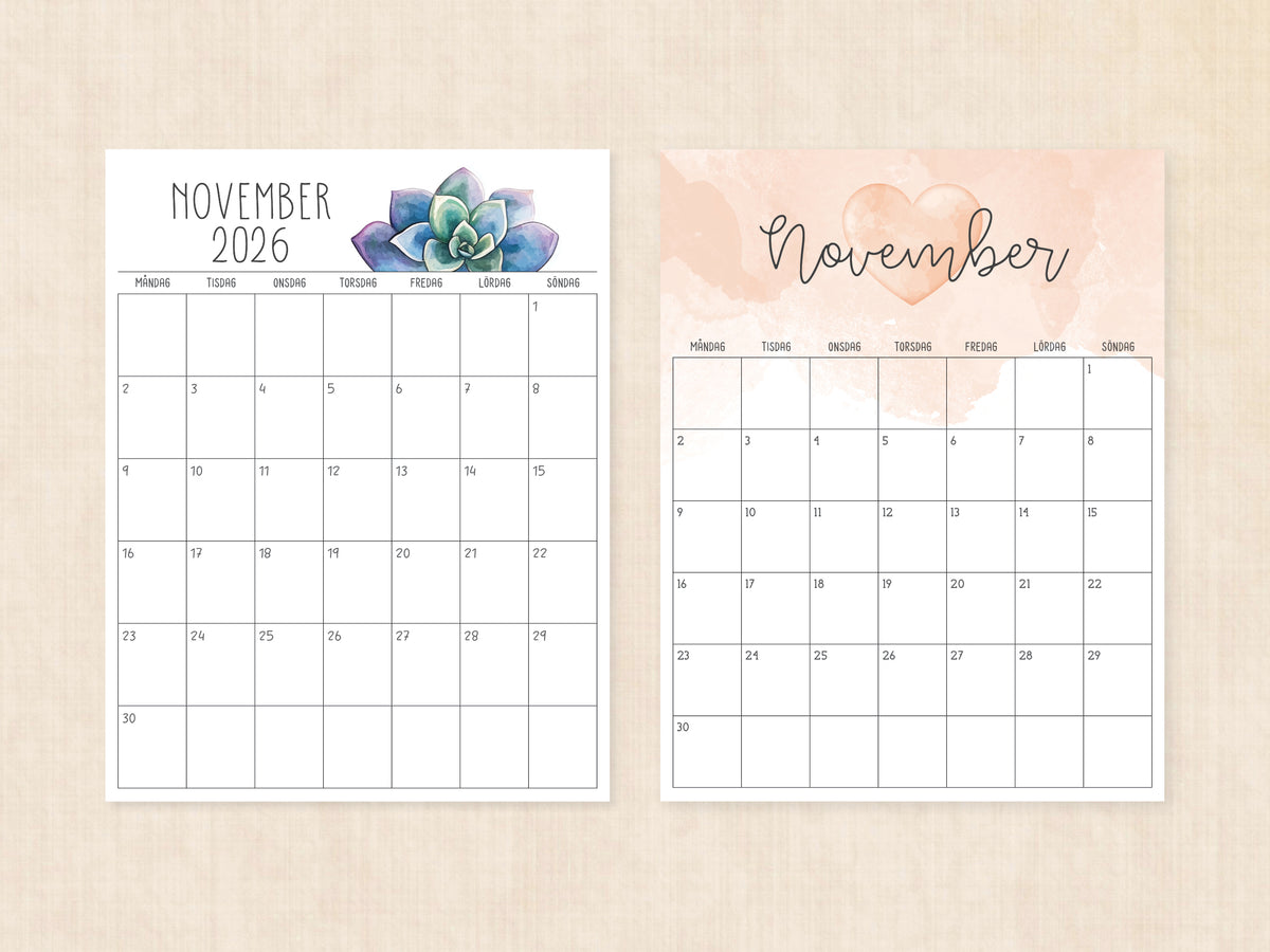 utskrivbar kalender november 2026