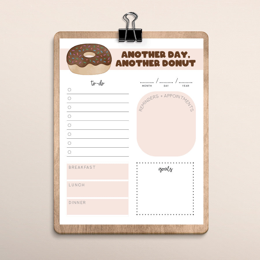 printable daily planner · cute stationery · another day, another donut